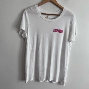 Kerri Rosenthal White Distressed Short Sleeve Top